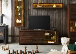 Meuble TV En Bois D'acacia Laqué Marron BARK #212