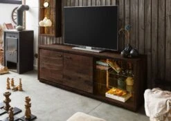 Meuble TV En Bois D'acacia Laqué Marron BARK #212 -Massivmoebel24 33 313 406 0212 3