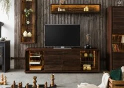 Meuble TV En Bois D'acacia Laqué Marron BARK #213