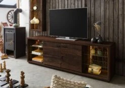 Meuble TV En Bois D'acacia Laqué Marron BARK #213 -Massivmoebel24 33 313 406 0213 3