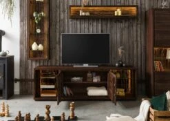 Meuble TV En Bois D'acacia Laqué Marron BARK #213 -Massivmoebel24 33 313 406 0213 4
