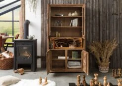 Vitrine 98x40 Acacia Laqué Bois Naturel BARK #109 12 Vitrine 98x40 Acacia Laqué Bois Naturel BARK #109 -Massivmoebel24 33 320 406 0109 3