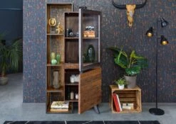 Vitrine En Bois D'acacia Et Bois De Récupération Laqué Marron CITY #03 -Massivmoebel24 33 320 753 0003 3