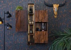 Armoire Murale En Bois D'acacia Et Bois De Récupération Laqué Marron CITY #06