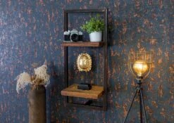 Etagère Murale En Bois De Récupération Laqué Marron CITY #09 -Massivmoebel24 33 350 753 0009 3