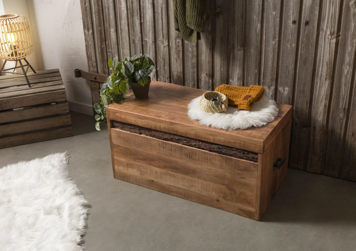 Coffre En Bois D'Acacia 80x40x40 Naturel Laqué BARK #123 2 Coffre En Bois D'Acacia 80x40x40 Naturel Laqué BARK #123 – Image 2