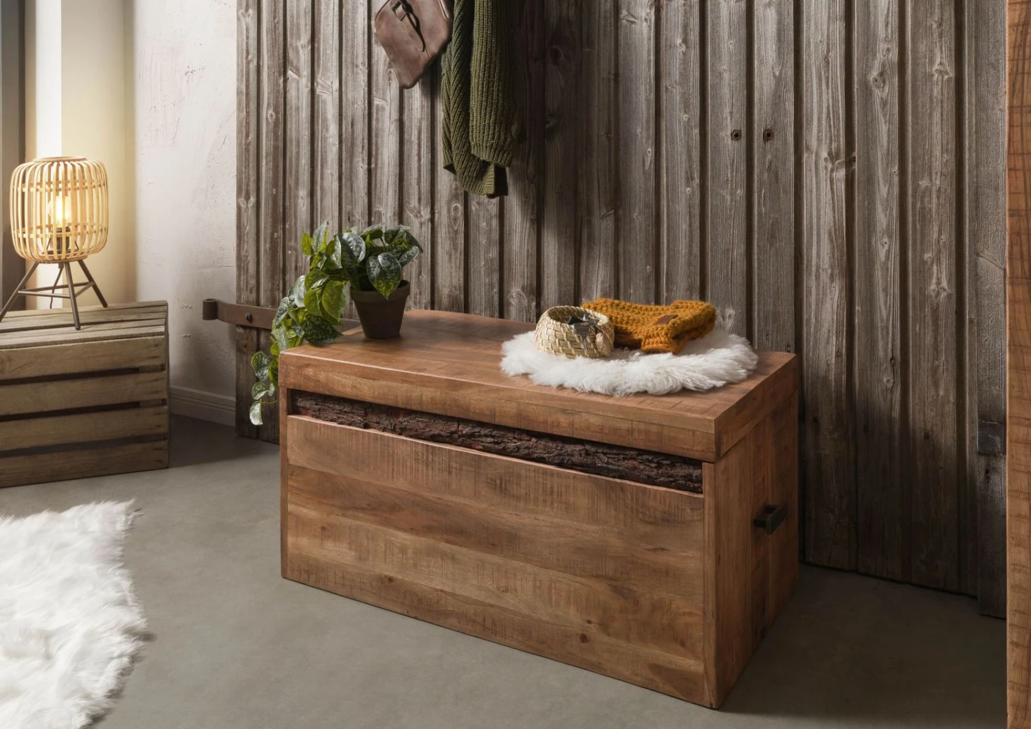 Coffre En Bois D'Acacia 80x40x40 Naturel Laqué BARK #123 3 Coffre En Bois D'Acacia 80x40x40 Naturel Laqué BARK #123 – Image 3