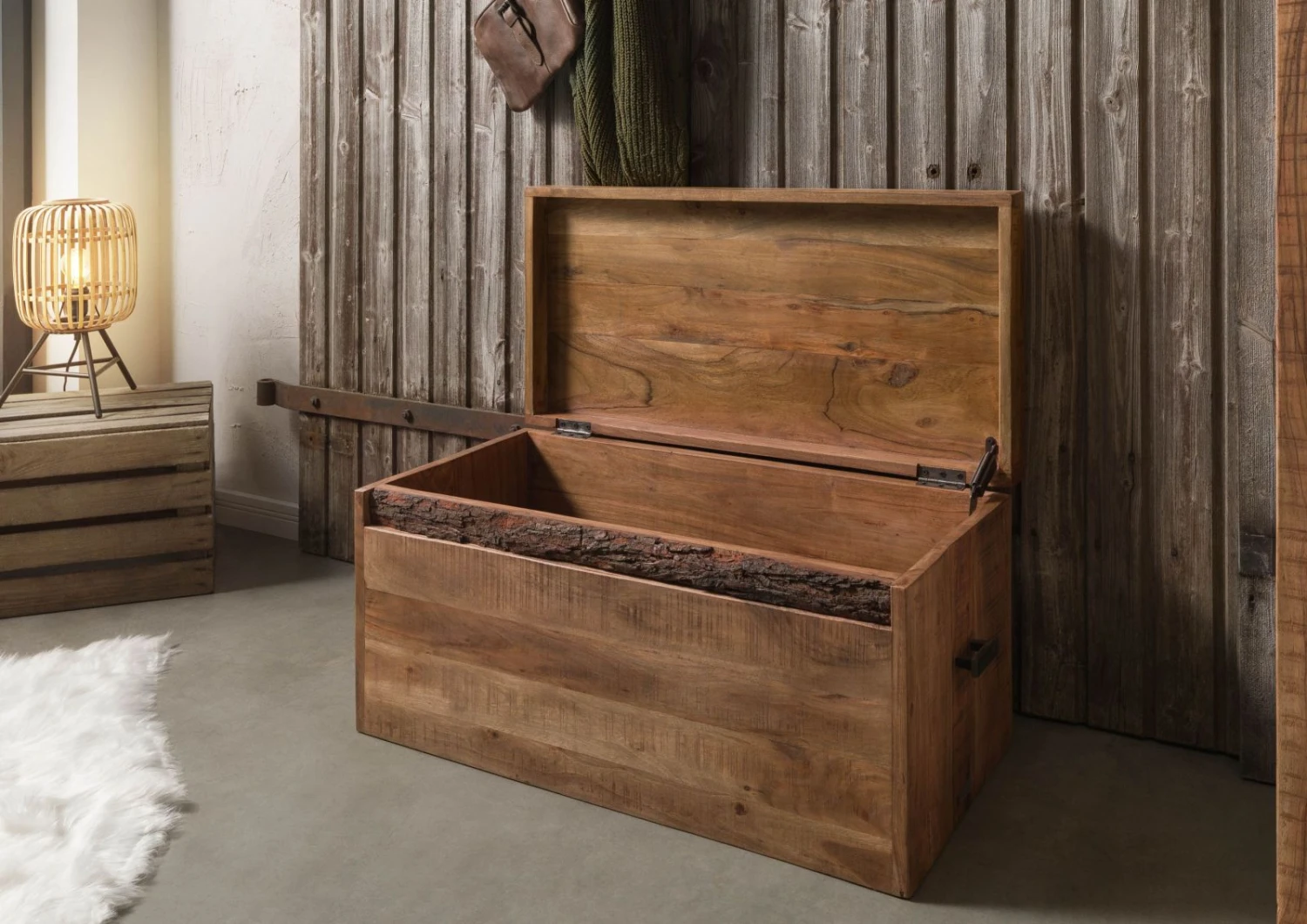 Coffre En Bois D'Acacia 80x40x40 Naturel Laqué BARK #123 4 Coffre En Bois D'Acacia 80x40x40 Naturel Laqué BARK #123 – Image 4