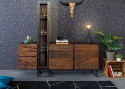 Buffet Avec étagère En Bois D'acacia Et Bois De Récupération Laqué Marron CITY #07