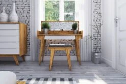 Coiffeuse 110x45 Chêne Sauvage Huilé Blanc ORIGINAL RETRO #20 -Massivmoebel24 35 100 101 0028 3