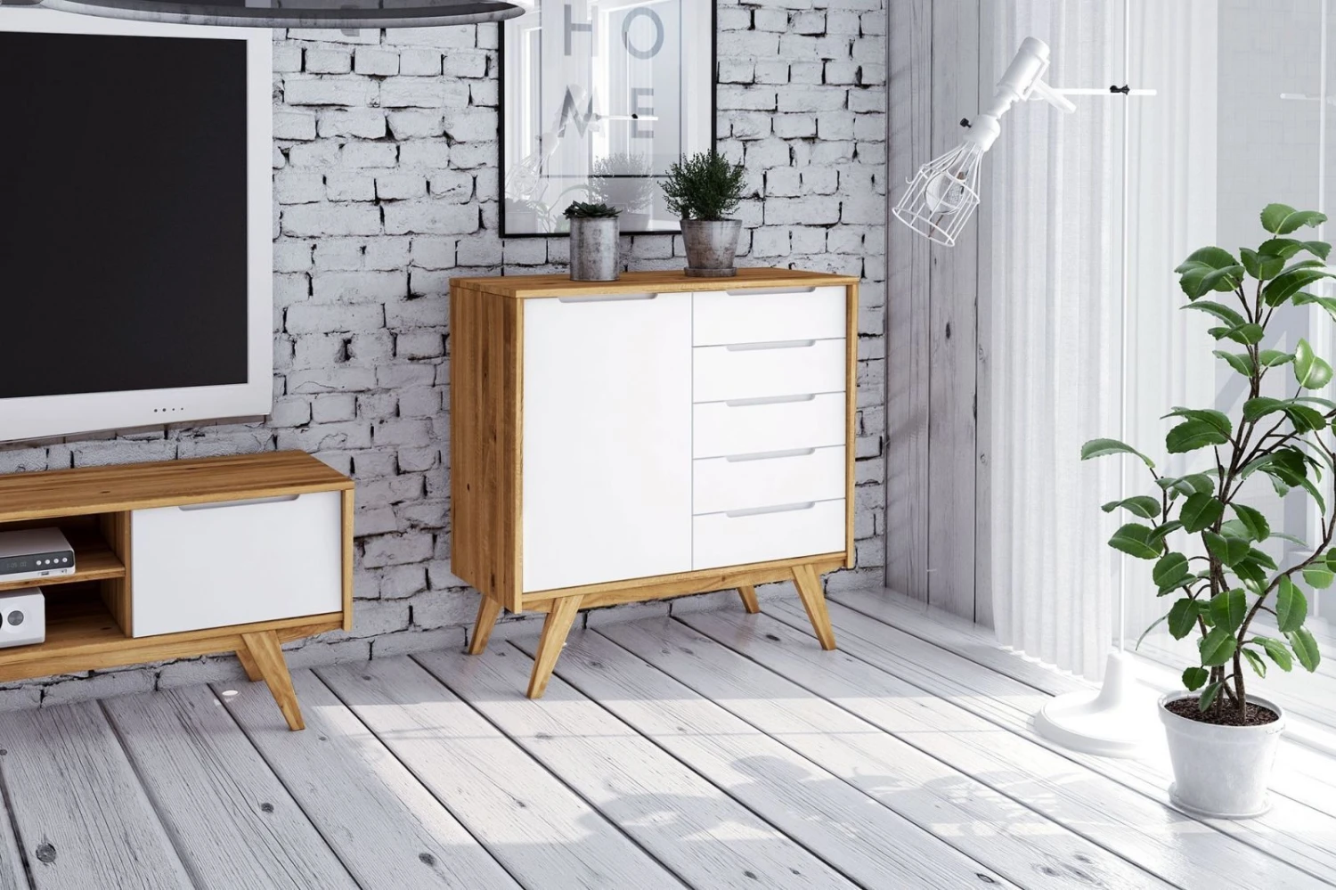 Buffet 100x48 Chêne Sauvage Huilé Blanc ORIGINAL RETRO #10 2 Buffet 100x48 Chêne Sauvage Huilé Blanc ORIGINAL RETRO #10 – Image 2