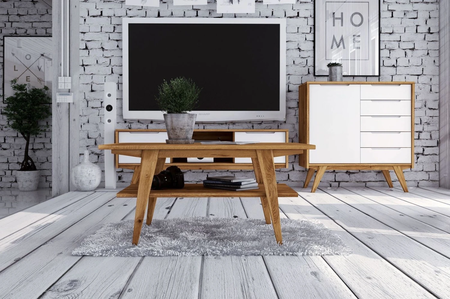 Buffet 100x48 Chêne Sauvage Huilé Blanc ORIGINAL RETRO #10 3 Buffet 100x48 Chêne Sauvage Huilé Blanc ORIGINAL RETRO #10 – Image 3