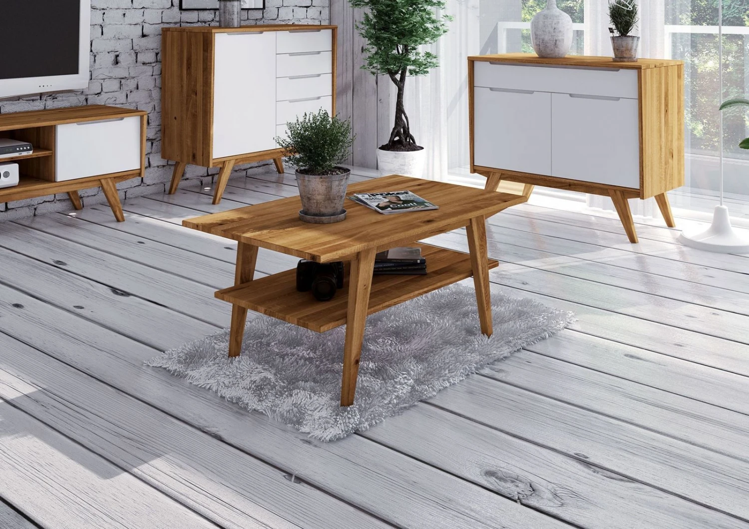 Buffet 100x48 Chêne Sauvage Huilé Blanc ORIGINAL RETRO #10 4 Buffet 100x48 Chêne Sauvage Huilé Blanc ORIGINAL RETRO #10 – Image 4