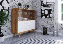 Vitrine 160x48 Chêne Sauvage Huilé Blanc ORIGINAL RETRO #18