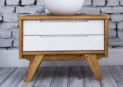 Table De Nuit 55x38 Chêne Sauvage Huilé Blanc ORIGINAL RETRO #01