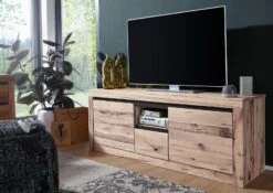 Meuble TV 155x45 Chênes Sauvage Et Lombard Huilé Bianco MONTREUX #314