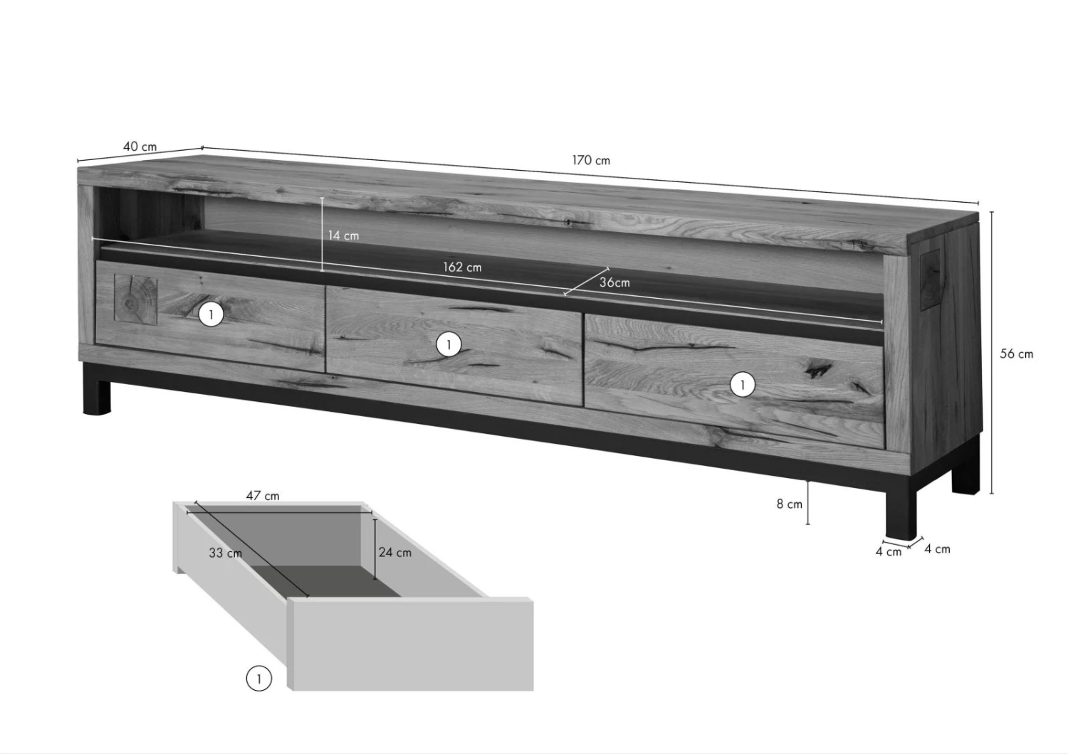Meuble TV 170x40 Chêne Sauvage Huilé Tabacco Brown VILLANDERS #314 8 Meuble TV 170x40 Chêne Sauvage Huilé Tabacco Brown VILLANDERS #314 – Image 8