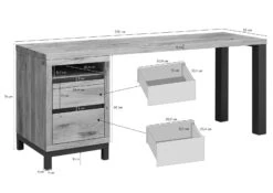 Bureau 220x55 Chêne Sauvage Huilé Bois Naturel VILLANDERS #142 -Massivmoebel24 48 360 200 0042 8