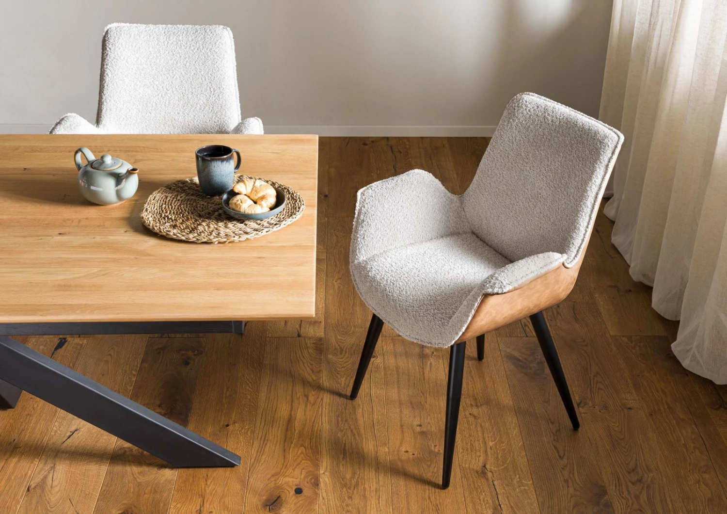 Chaise Rembourrée Structure Acier 67x64x87 Beige / Marron ELLA #100 2 Chaise Rembourrée Structure Acier 67x64x87 Beige / Marron ELLA #100 – Image 2