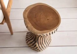 Tabouret En Racine De Teck Naturel Brun Et Noir UNIKA #101 -Massivmoebel24 54 120 901 0001 3