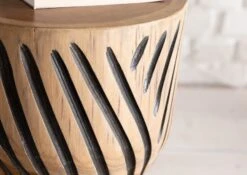 Tabouret En Racine De Teck Naturel Brun Et Noir UNIKA #101 -Massivmoebel24 54 120 901 0001 5