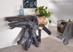Console 120x40x80cm - Racine De Teck Laqué (Noir) - UNIKA #164