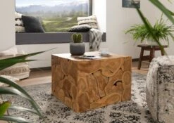 Table Basse 60x60 Teck Laqué Teck Naturel UNIKA #182