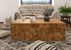 Table Basse 130x65 Teck Laqué Teck Naturel UNIKA #184 -Massivmoebel24 54 900 901 0084 3