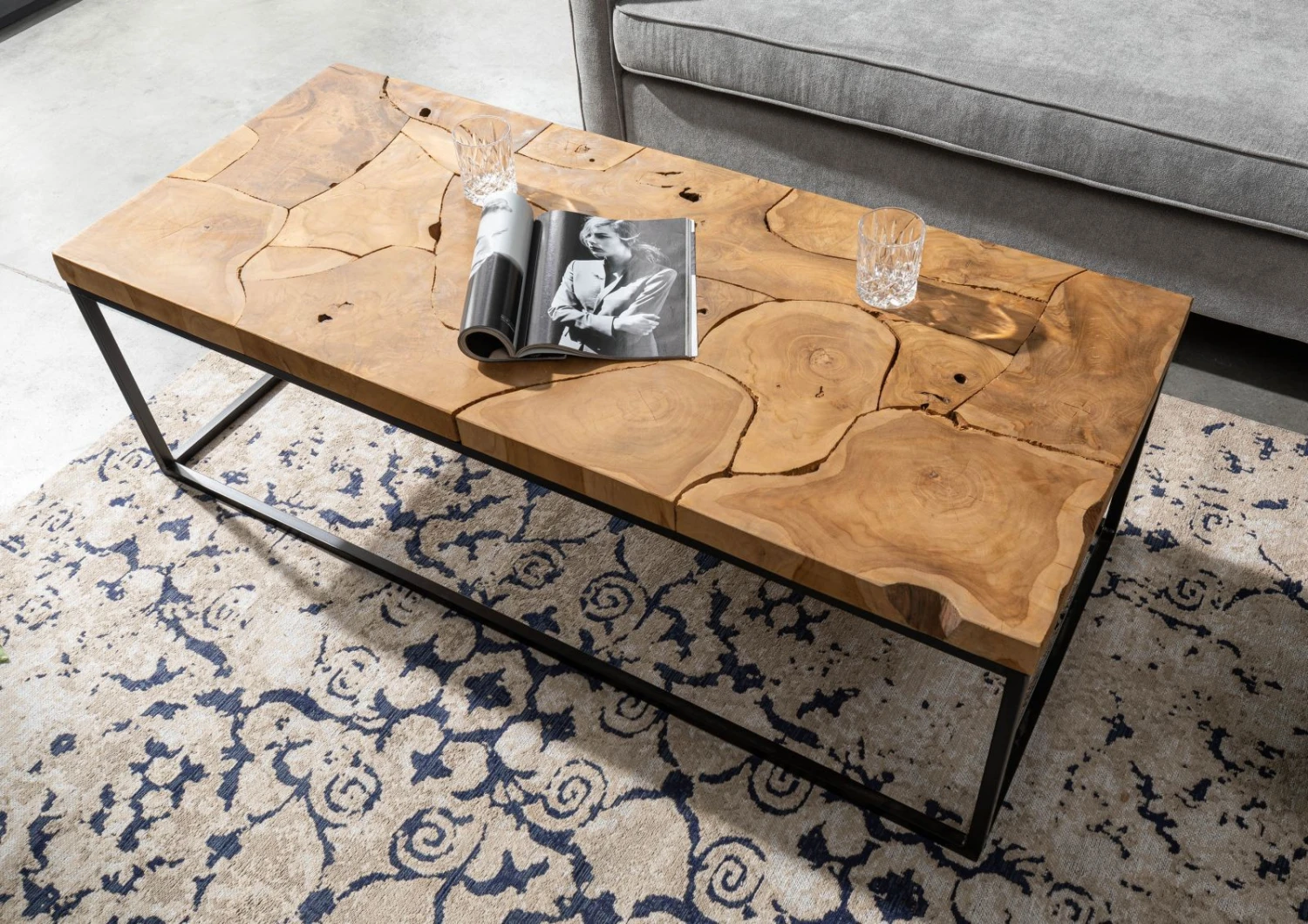 Table Basse 140x60 Teck Laqué Teck Naturel UNIKA #188 2 Table Basse 140x60 Teck Laqué Teck Naturel UNIKA #188 – Image 2