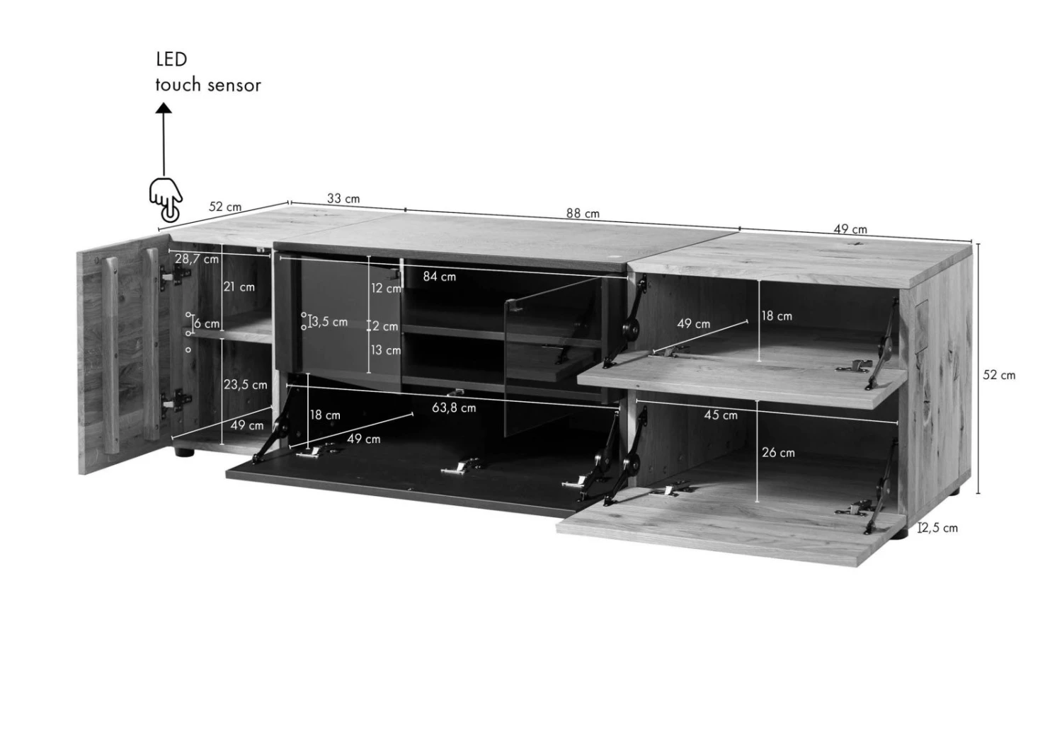 Buffet Bas Chêne Sauvage 170x52x52 Naturel Huilé/verni KITZBÜHEL #122 8 Buffet Bas Chêne Sauvage 170x52x52 Naturel Huilé/verni KITZBÜHEL #122 – Image 8