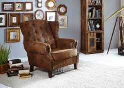 Fauteuil 102x93 100% Polyester Brun CHESTERFIELD