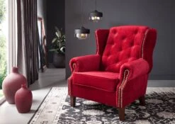 Fauteuil 102x93 100% Polyester Rouge CHESTERFIELD