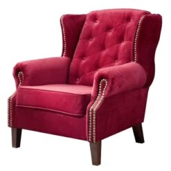 Fauteuil 102x93 100% Polyester Rouge CHESTERFIELD -Massivmoebel24 68 920 100 0039 6