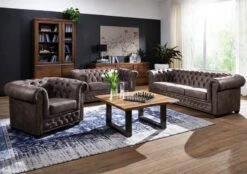 Canapé 148x86 100% Polyester Marron 2 Places CHESTERFIELD -Massivmoebel24 68 920 100 0042 7