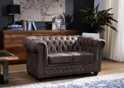 Canapé 148x86 100% Polyester Marron 2 Places CHESTERFIELD