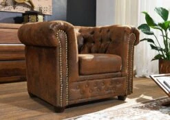 Fauteuil 94x86 100% Polyester Brun CHESTERFIELD