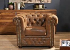 Fauteuil 94x86 100% Polyester Brun CHESTERFIELD -Massivmoebel24 68 920 100 0047 03