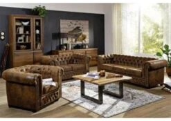 Fauteuil 94x86 100% Polyester Brun CHESTERFIELD -Massivmoebel24 68 920 100 0047 07