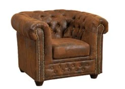 Fauteuil 94x86 100% Polyester Brun CHESTERFIELD -Massivmoebel24 68 920 100 0047 09