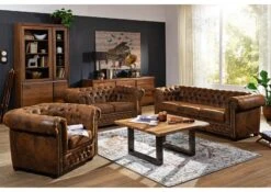 Fauteuil 94x86 100% Polyester Brun CHESTERFIELD -Massivmoebel24 68 920 100 0047 6