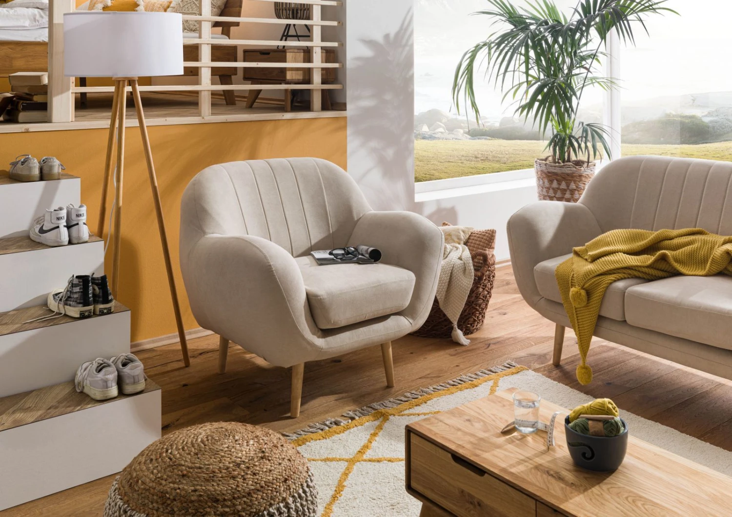 Fauteuil En Polyester Beige HOLMA 1 Fauteuil En Polyester Beige HOLMA