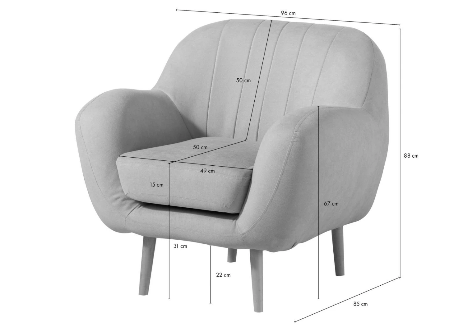 Fauteuil En Polyester Gris HOLMA 8 Fauteuil En Polyester Gris HOLMA – Image 8