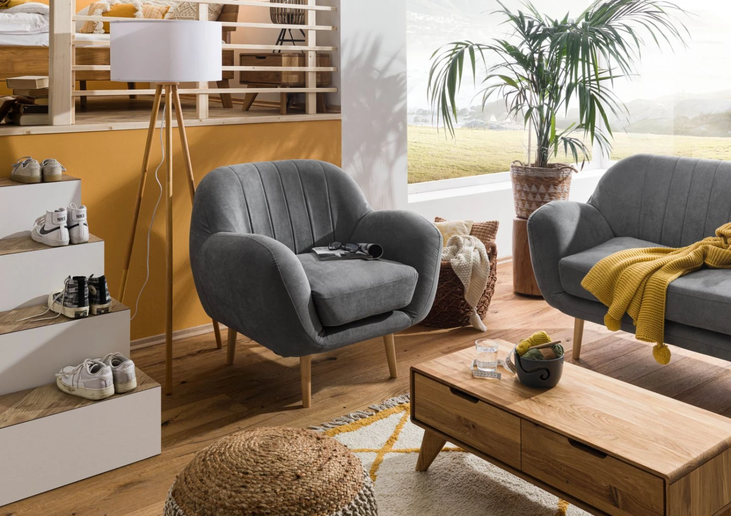 Fauteuil En Polyester Gris HOLMA 1 Fauteuil En Polyester Gris HOLMA