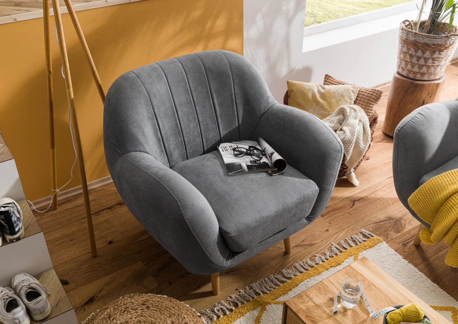 Fauteuil En Polyester Gris HOLMA 2 Fauteuil En Polyester Gris HOLMA – Image 2