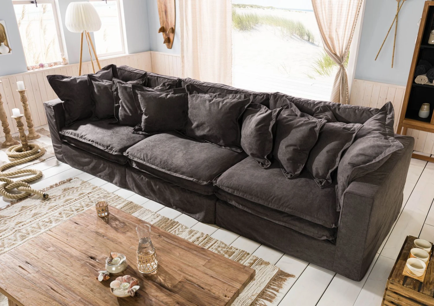 Canapé 3 Places En Polyester Gris Taupe SYLT 2 Canapé 3 Places En Polyester Gris Taupe SYLT – Image 2